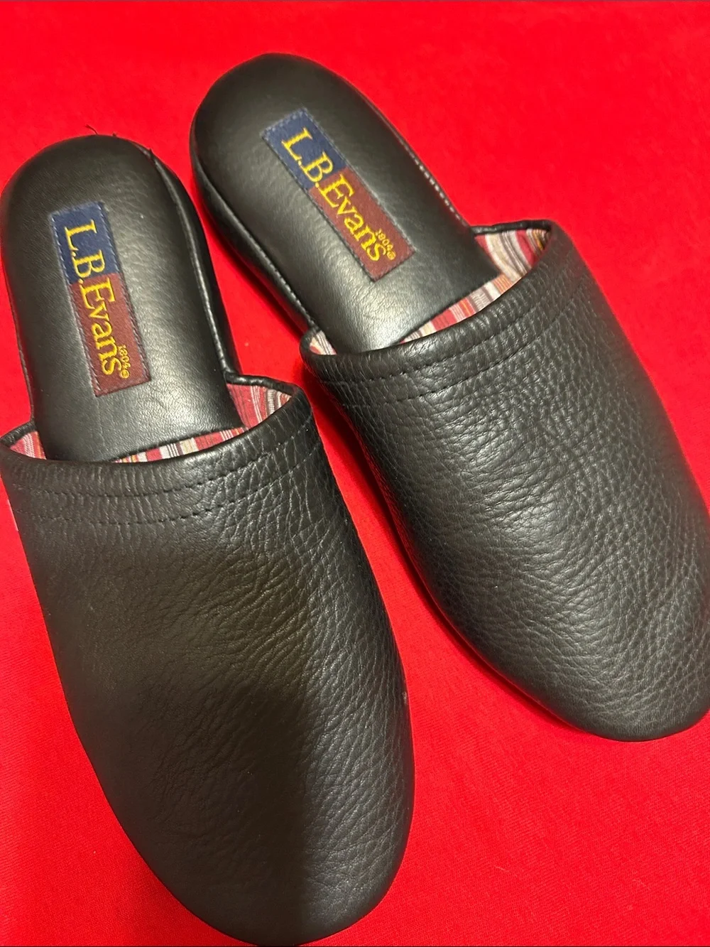 L.B. Evans Black Pebble Leather Slide Slippers